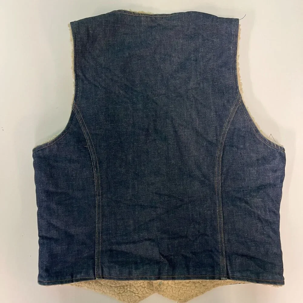 Vintage 1950s Sherpa-Lined Denim Vest Snap Front Western Trucker Size Large